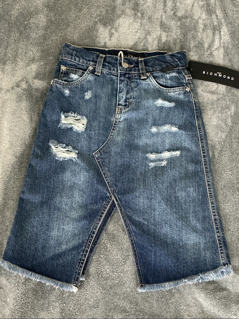Richmond Distressed Blue Denim Bermuda Shorts
